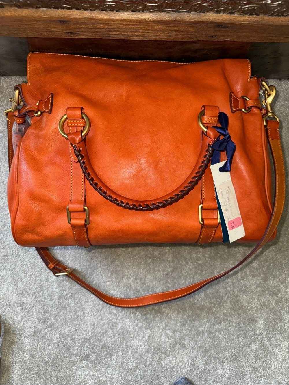 Dooney & Bourke large Florentine satchel with strap in HTF Orange - Picture 10 of 16